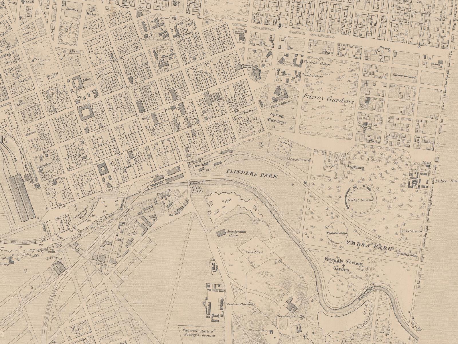 Hand painted map of Melbourne, Australia, 1855 / Retro Melbourne Map ...