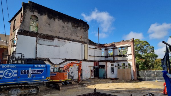 Demolition under way.  Rear view.  Photo Graham Shepherd 2023-04-11