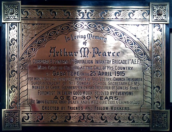 Memorial plaque, Holy Trinity Church.  Photo Graham Shepherd
