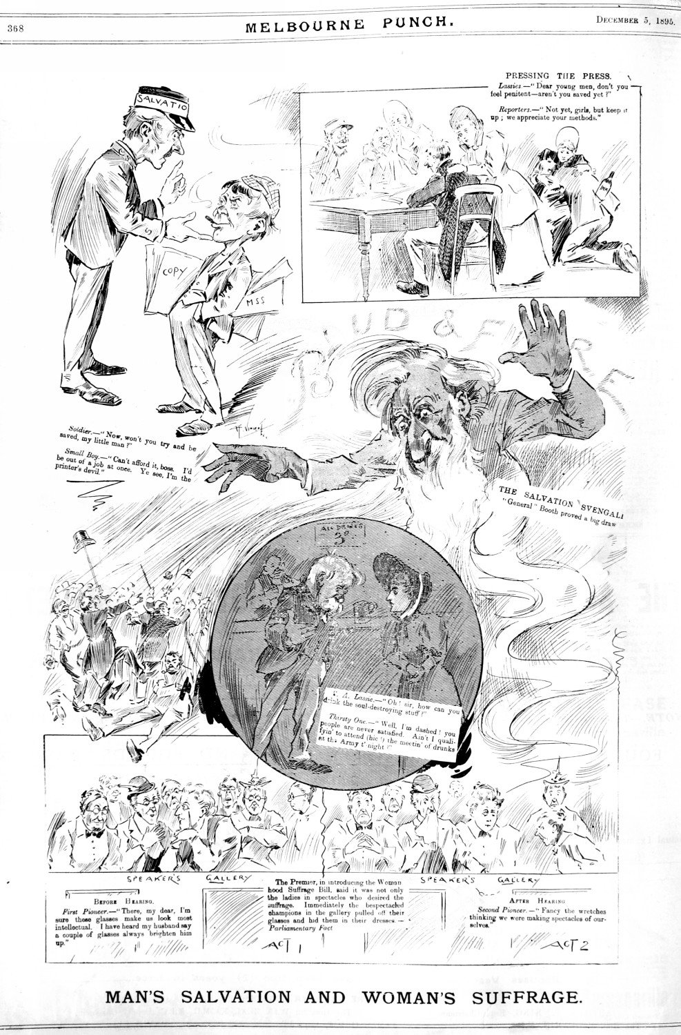 1895-12-05 Melb Punch p368 Salvation, Suffrage