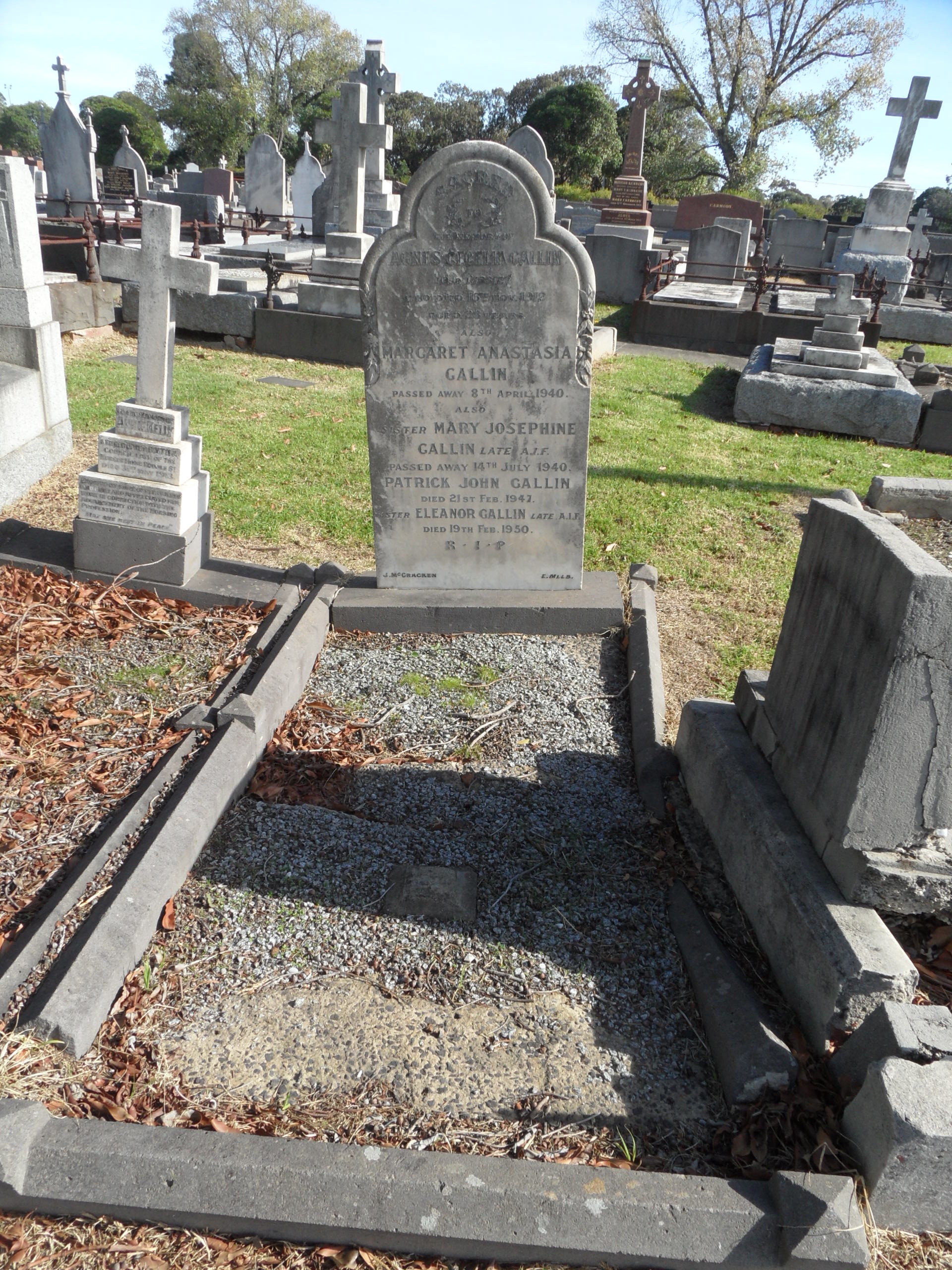 Gallin grave, Melbourne General Cemetery, Carlton (ancesty.com Find a Grave)