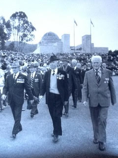 Tom, front and centre marching at the AWM with the Gallipoli veterans on Anzac D