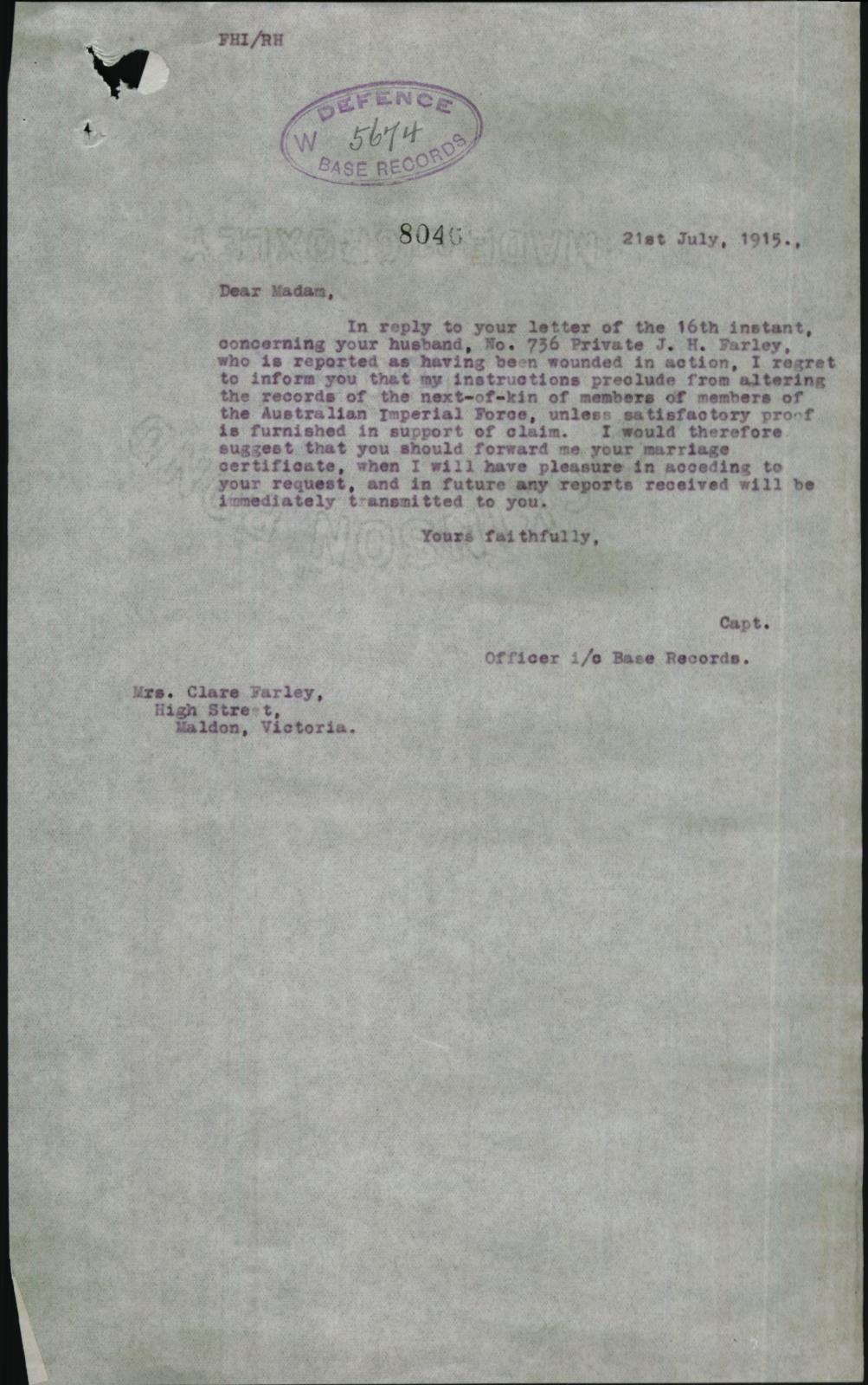 Letters between Clara Farley and AIF