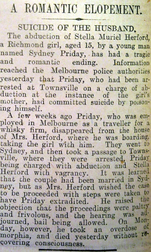 Priday's elopement and its outcome (Argus, 29.5.1901)
